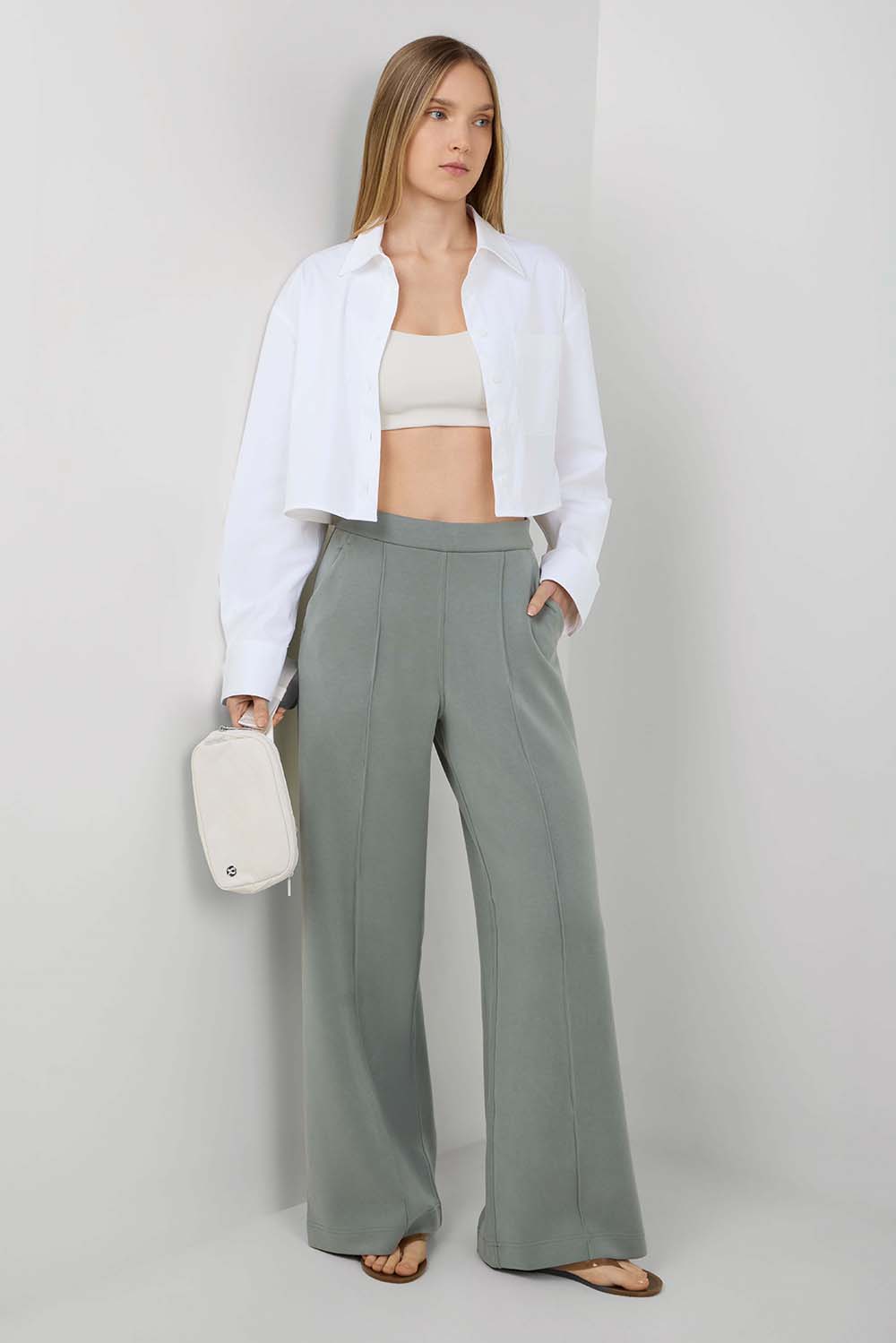 Brushed Softstreme Pintuck High-Rise Wide-Leg Pant Regular